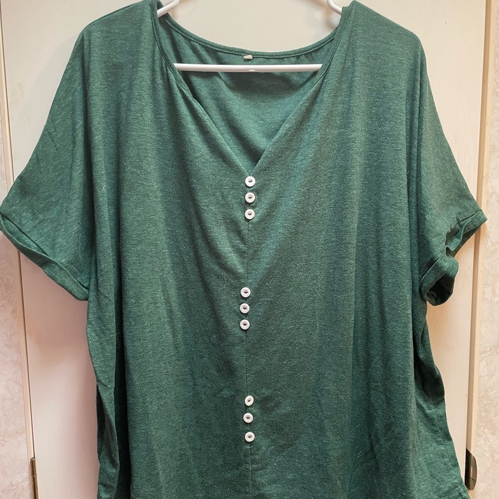 Green Button-Down Women's Top 3X